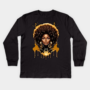 Black Woman retro vintage 80s disco hiphop design Kids Long Sleeve T-Shirt